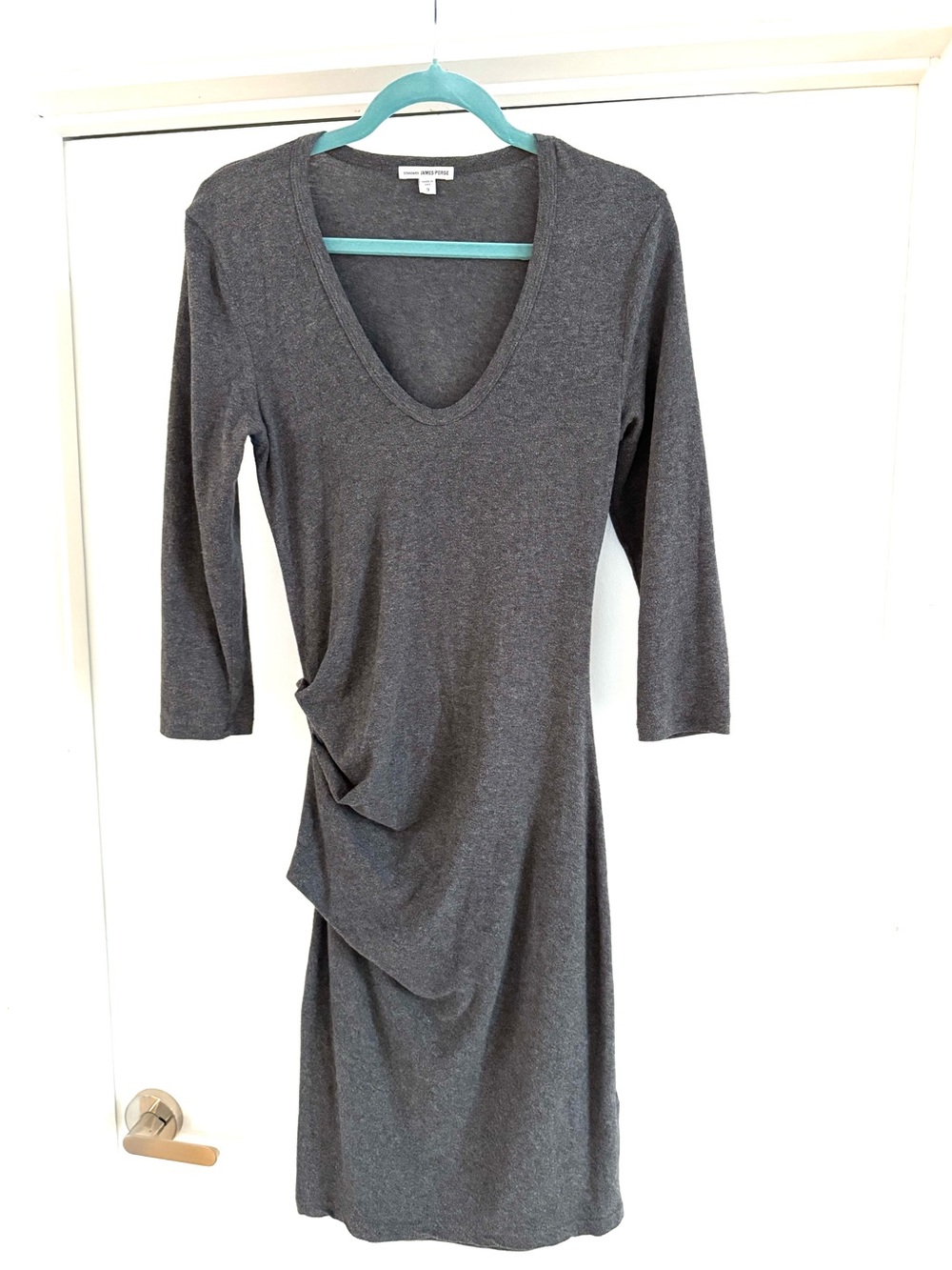 James Perse Charcoal Gray Mid Sleeve V-Neck Knit Dress